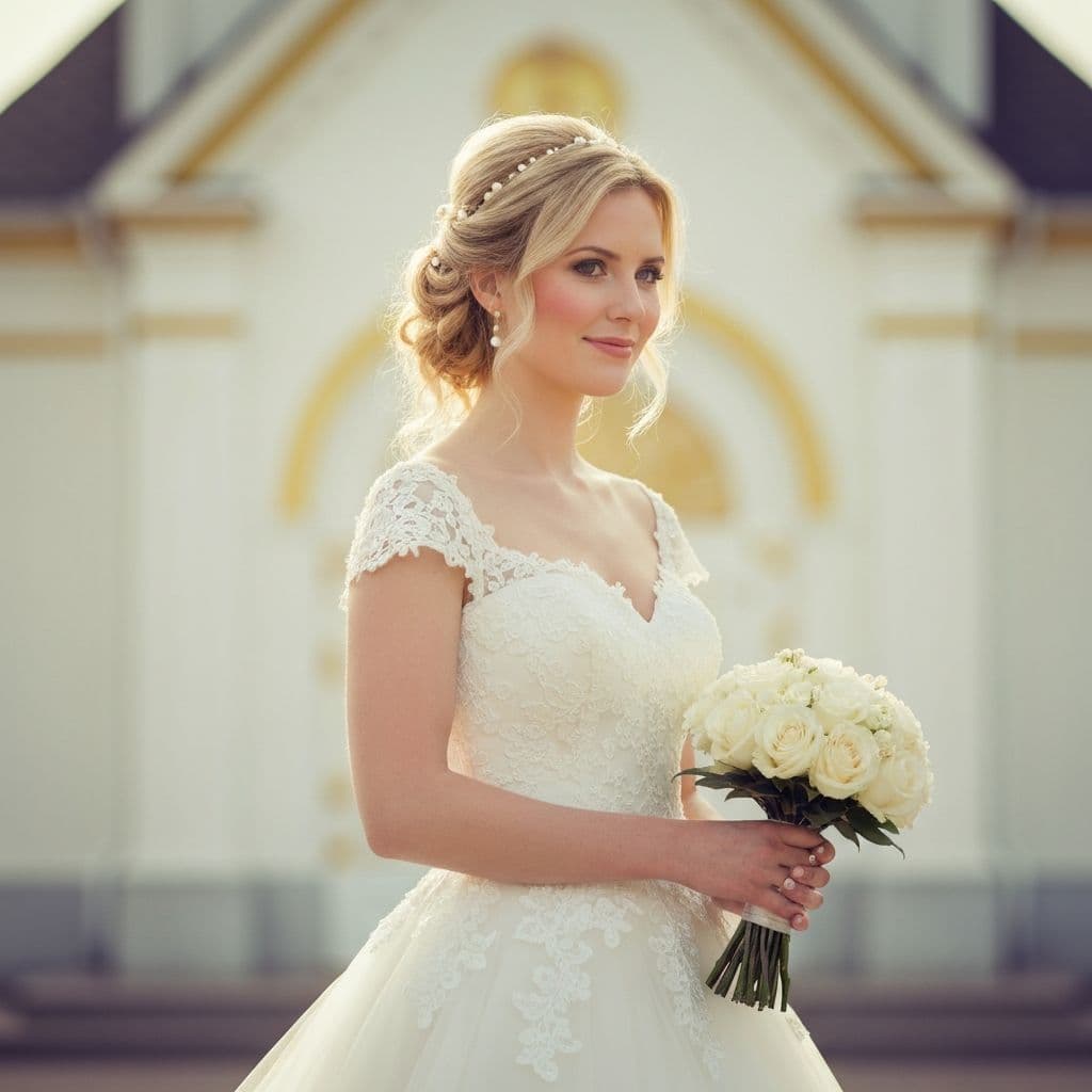 An elegant wedding portrait of a bride in natural light